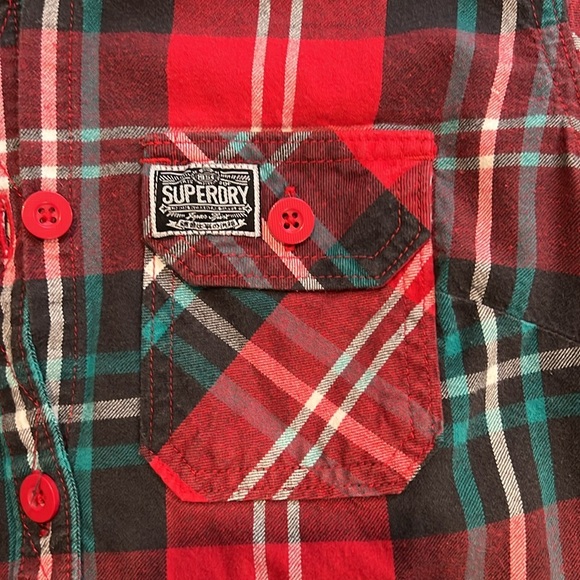 SUPERDRY Red and Green Plaid Button Down Shirt/ Women/ Size small - Picture 4 of 9